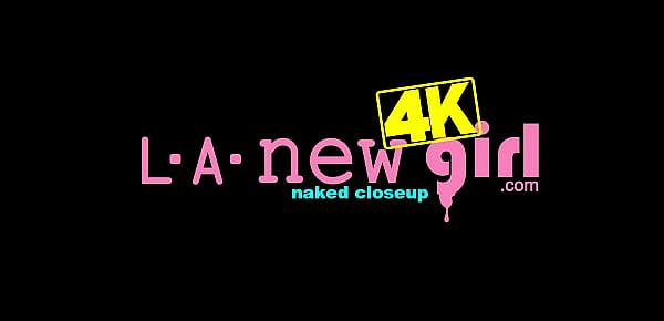  Catchy teen closely shows her tiny body in 4K Closeup